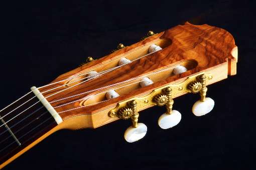 Picture 3: Guitar head with fine veneer grains - Model Classico Olive. Photo: SCHNITZ guitars